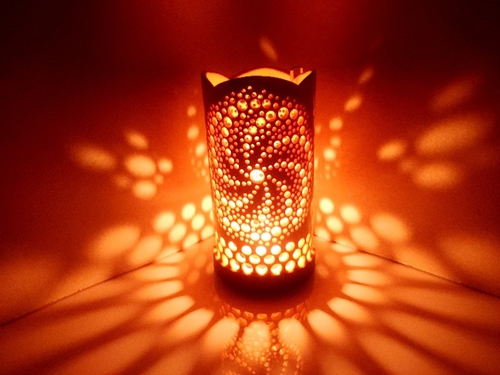 竹製キャンドルホルダー 曼荼羅Ｊ-2(表皮剥ぎタイプ)／竹あ