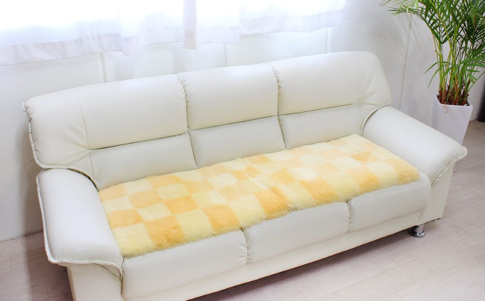 奈良 (株)マスダ製 ムートン長座布団 チェック柄 イエロー 4