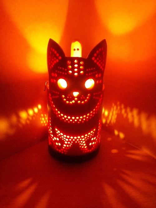 竹製キャンドルホルダー 猫 Ｋ-2 (表皮剥ぎタイプ) ／ 天然