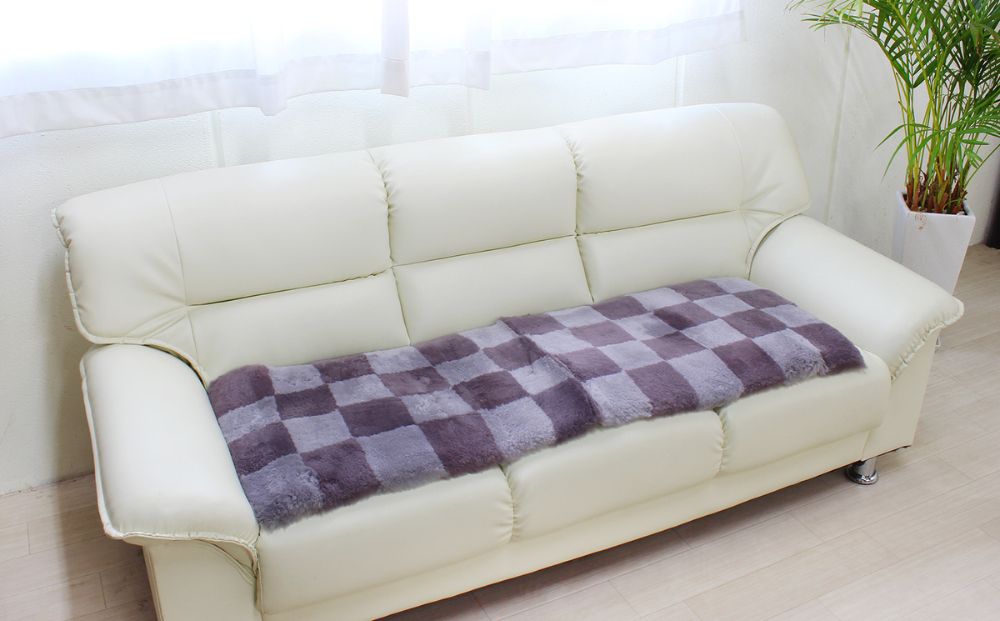 奈良 (株)マスダ製 ムートン長座布団 チェック柄 ネイビー 4