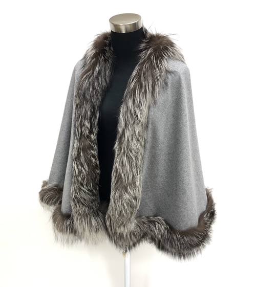 マント カシミヤ100% ライトグレー ／ 西本毛皮商店 SAGA 高級