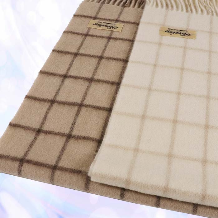 無染色 カシミヤ マフラー チェック柄 66403 男女兼用 モカベージュ ／ まちづくり観光振興機構 防寒 レディース メンズ 通勤 通学 プレゼント ギフト 奈良県 田原本町