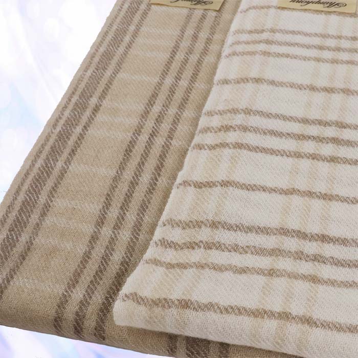 無染色 高級 カシミヤ100％ 薄手 大判 ストール チェック柄 66412 レディース 内モンゴル産 ベージュ ／ まちづくり観光振興機構 通勤 通学 プレゼント ギフト 奈良県 田原本町