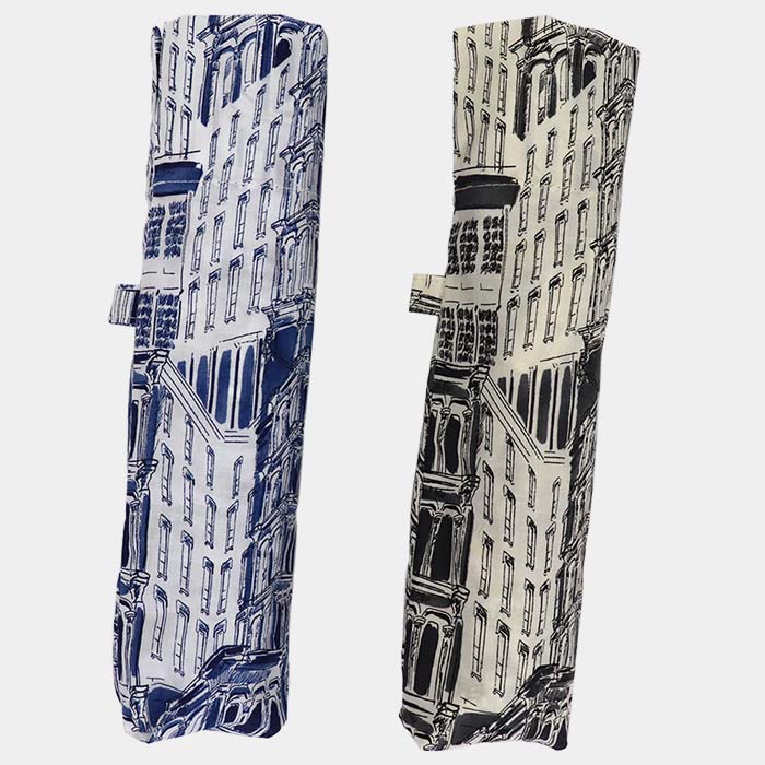 レディース 晴雨兼用傘 ミニ傘 591503 綿 ローンプリント タウン柄  日本製 ブルー系 ／ まちづくり観光振興機構 折りたたみ 日傘 UV防止加工 紫外線対策 奈良県 田原本町