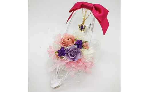 プリザーブドフラワー fleur misakiのガラスの靴シリーズ 「シンデレラのガラスの靴、パワーストーンでもっと引き寄せ『愛』」 ／ お祝い インテリア 雑貨 花 ギフト 奈良県 田原本町