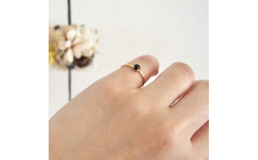 13号 天然石 オニキス リング (Silver925 18KGP仕上げ) 指輪 ／ Maco アクセサリー シルバー ヘアライン加工 プレゼント 奈良県 田原本町