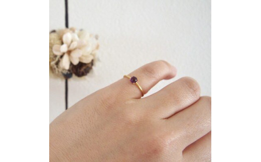 5号 天然石 アメジスト リング (Silver925 18KGP仕上げ) 指輪 ／ Maco アクセサリー シルバー ヘアライン加工 プレゼント 奈良県 田原本町