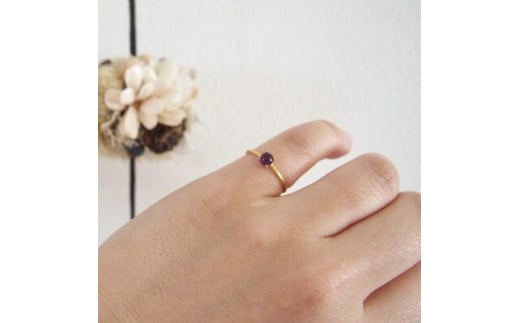 9号 天然石 アメジスト リング (Silver925 18KGP仕上げ) 指輪 ／ Maco アクセサリー シルバー ヘアライン加工 プレゼント 奈良県 田原本町