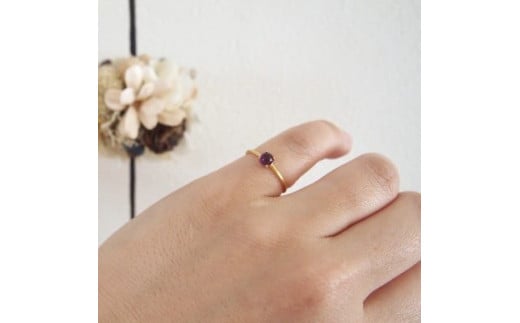 13号 天然石 アメジスト リング (Silver925 18KGP仕上げ) 指輪 ／ Maco アクセサリー シルバー ヘアライン加工 プレゼント 奈良県 田原本町