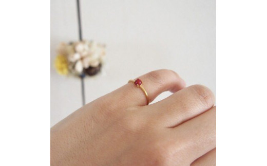 5号 赤珊瑚レッドコーラル リング (Silver925 18KGP仕上げ) 指輪 ／ Maco アクセサリー シルバー ヘアライン加工 プレゼント 奈良県 田原本町