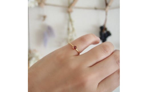 11号 天然石 ガーネット リング (Silver925 18KGP仕上げ) ／ Maco アクセサリー シルバー ヘアライン加工 プレゼント 奈良県 田原本町