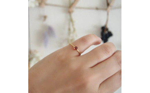 13号 天然石 ガーネット リング (Silver925 18KGP仕上げ) ／ Maco アクセサリー シルバー ヘアライン加工 プレゼント 奈良県 田原本町