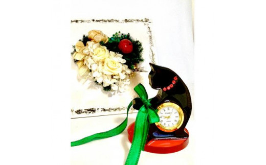 黒猫ちゃん 時計 ／ fleur misaki お祝い インテリア 雑貨 プレゼント ギフト 置き時計 奈良県 田原本町