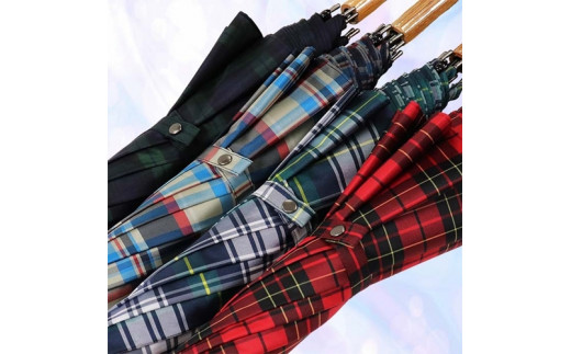 レディース雨傘 長傘 先染チェック ジャンプ傘 日本製 グリーンXホワイト 172201_1 ／ まちづくり観光振興機構 モダン 高級感 奈良県 田原本町