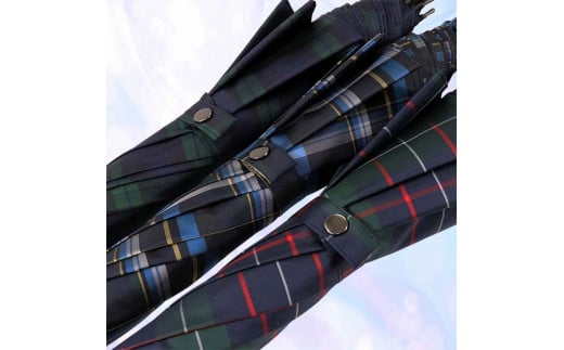 メンズ雨傘 長傘 322201 先染チェック ジャンプ 強風対策傘 日本製 ネイビー×ブルー ／ まちづくり観光振興機構 モダン 高級感 奈良県 田原本町