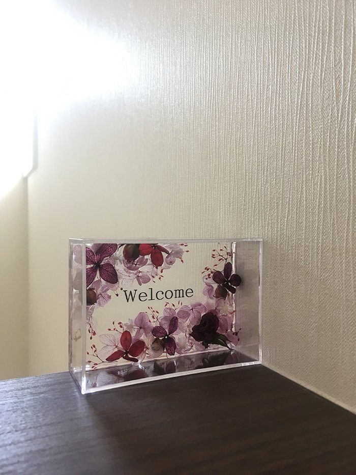 ハーバリウムプレート Welcome （オイル少量タイプ） パープル ／ kanon インテリア プリザーブドフラワー ドライフラワー ハンドメイド品 奈良県 田原本町
