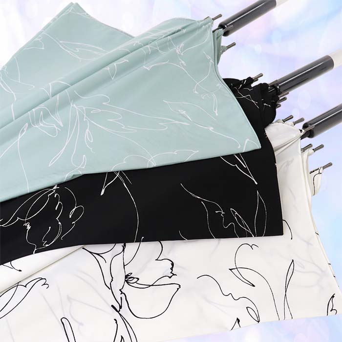 レディース雨傘 長傘 173603 デシン花柄モノトーンプリント 手開き 日本製 ミントグリーン ／ まちづくり観光振興機構 UV防止加工 紫外線対策 全天候型 奈良県 田原本町