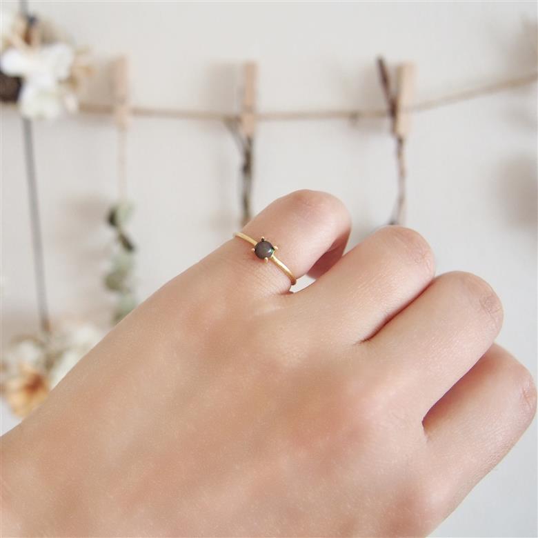 15号 天然石 ブラックオパール リング (Silver925 18KGP仕上げ) ／ Maco アクセサリー シルバー ヘアライン加工 プレゼント 奈良県 田原本町