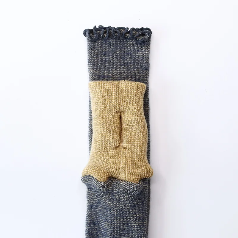 アームウォーマー ニュアンスカラー切り返しパターン ネイビー＆マスタード ／ まちづくり観光振興機構 アームカバー レディース メンズ 冷え防止 国産 奈良県 田原本町