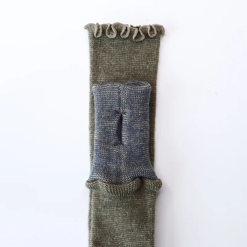 アームウォーマー ニュアンスカラー切り返しパターン カーキ＆ネイビー ／ まちづくり観光振興機構 アームカバー レディース メンズ 冷え防止 国産 奈良県 田原本町