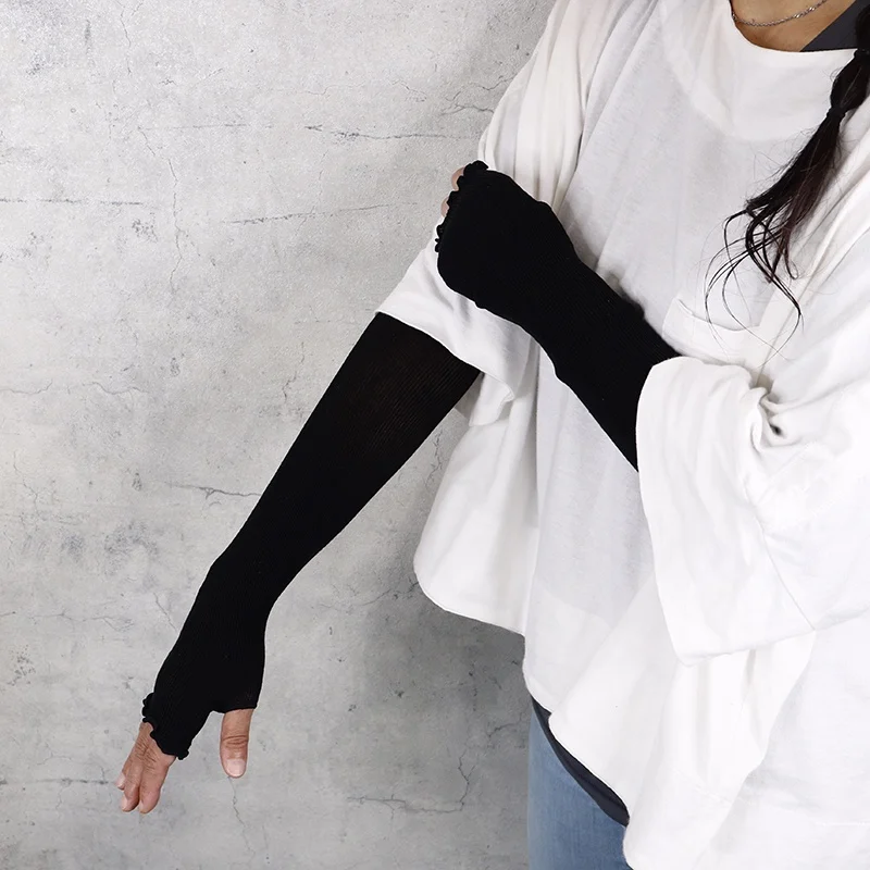 シルクアームカバー45cm panfree ブラック ／ まちづくり観光振興機構 アームカバー レディース メンズ 冷え防止 国産 奈良県 田原本町