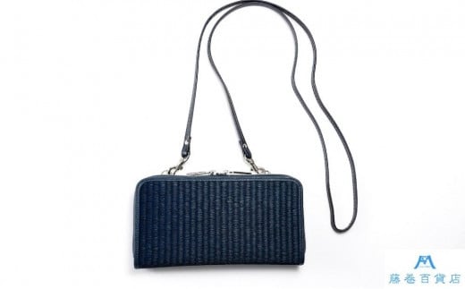 織田畳店×藤巻百貨店別注 雛（Hiina） 本い草 ウォレットバッグ 深藍 ／ 織田畳店 天然芯染めい草 本革 たたみ小物 奈良県 田原本町