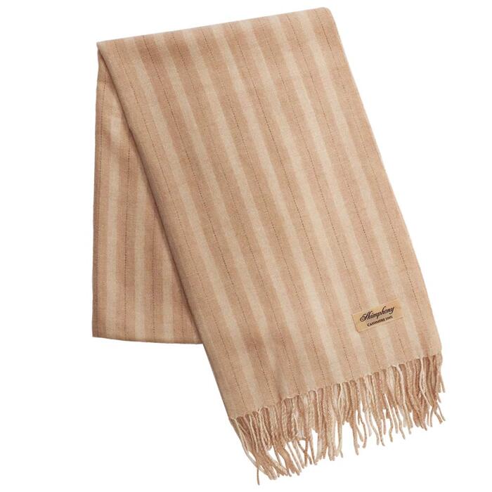 無染色 高級 カシミヤ100％ 薄手 大判 ストール ストライプ柄 66414 レディース 内モンゴル産 ベージュ ／ まちづくり観光振興機構 通勤 通学 プレゼント ギフト 奈良県 田原本町