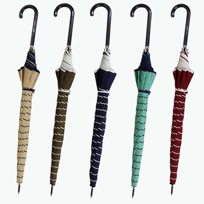 強風対策 耐風傘 雨傘 レディース 長傘 ボーダー ワンタッチジャンプ 162003 カーキ ／ まちづくり観光振興機構 折りたたみ カジュアル 通勤 通学 奈良県 田原本町