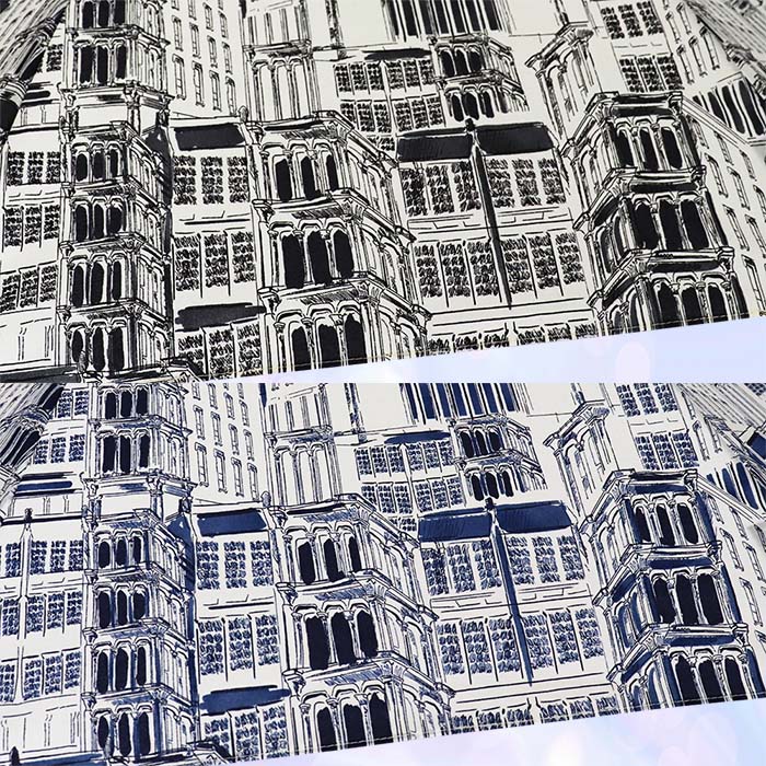 レディース 晴雨兼用傘 ミニ傘 591503 綿 ローンプリント タウン柄  日本製 ブルー系 ／ まちづくり観光振興機構 折りたたみ 日傘 UV防止加工 紫外線対策 奈良県 田原本町