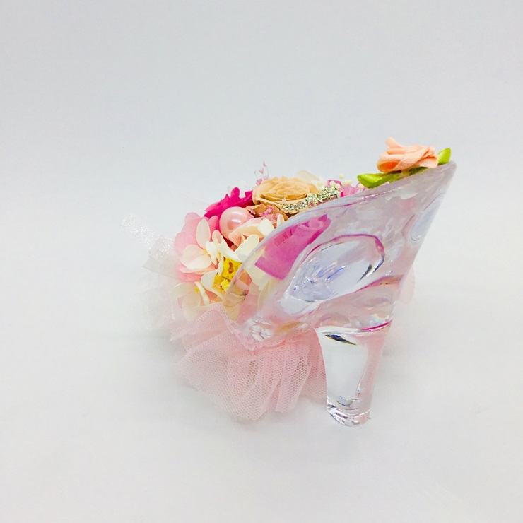 プリザーブドフラワー fieur misakiのガラスの靴シリーズ 「眠れぬ森のロマンスピンク」 ／ お祝い インテリア 花 アレンジ プレゼント ギフト 奈良県 田原本町