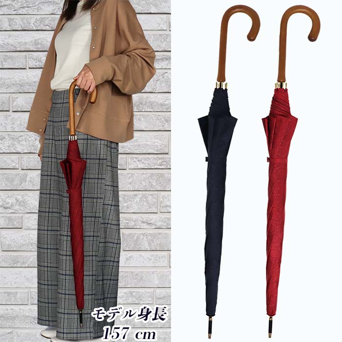 レディース雨傘 長傘 173702 シャンタンジャガード無地 ドットサークル ジャンプ 日本製 ダークネイビー ／ まちづくり観光振興機構 UV防止加工 紫外線対策 全天候型 奈良県 田原本町