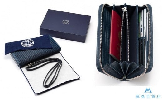 織田畳店×藤巻百貨店別注 雛（Hiina） 本い草 ウォレットバッグ 深藍 ／ 織田畳店 天然芯染めい草 本革 たたみ小物 奈良県 田原本町