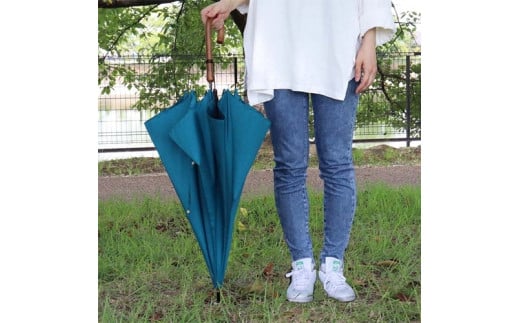 レディース雨傘 長傘 シャンタン無地 手開き 日本製 ダークネイビー 173202 ／ まちづくり観光振興機構 モダン 高級感 奈良県 田原本町