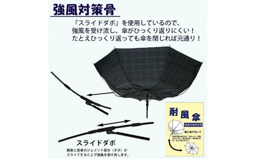 メンズ雨傘 長傘 322201 先染チェック ジャンプ 強風対策傘 日本製 ネイビー×ブルー ／ まちづくり観光振興機構 モダン 高級感 奈良県 田原本町