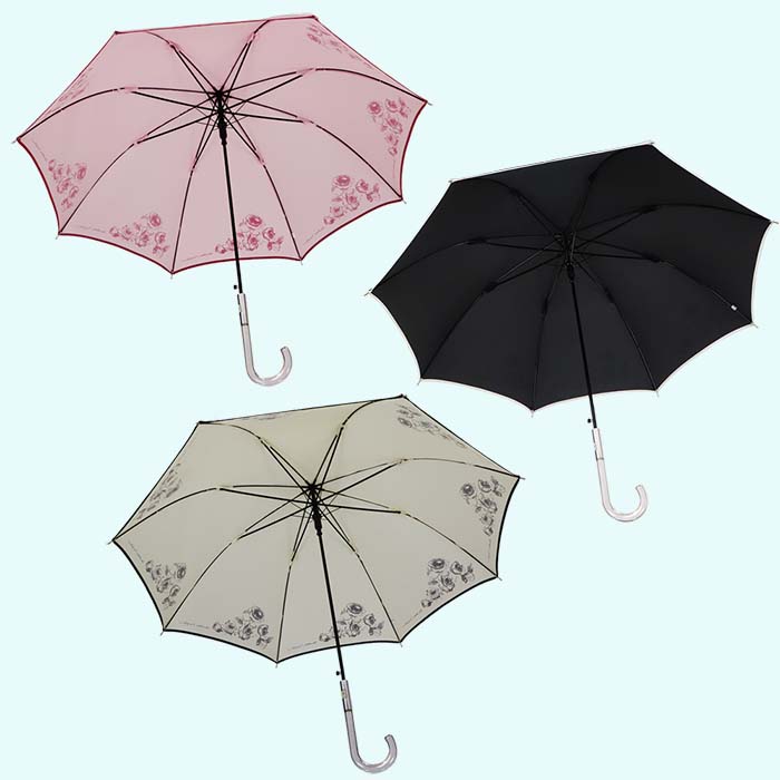 晴雨兼用傘 レディース 長傘 60cm ローズ柄 ワンタッチジャンプ 165208 ブラック ／ まちづくり観光振興機構 UV防止加工 紫外線対策 全天候型 奈良県 田原本町