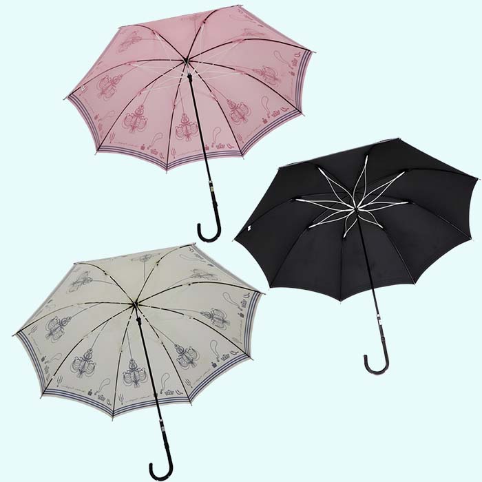 晴雨兼用傘 レディース 長傘 大きめ シャンデリア プリント 手開き 165207 ブラック ／ まちづくり観光振興機構 UV防止加工 紫外線対策 全天候型 奈良県 田原本町