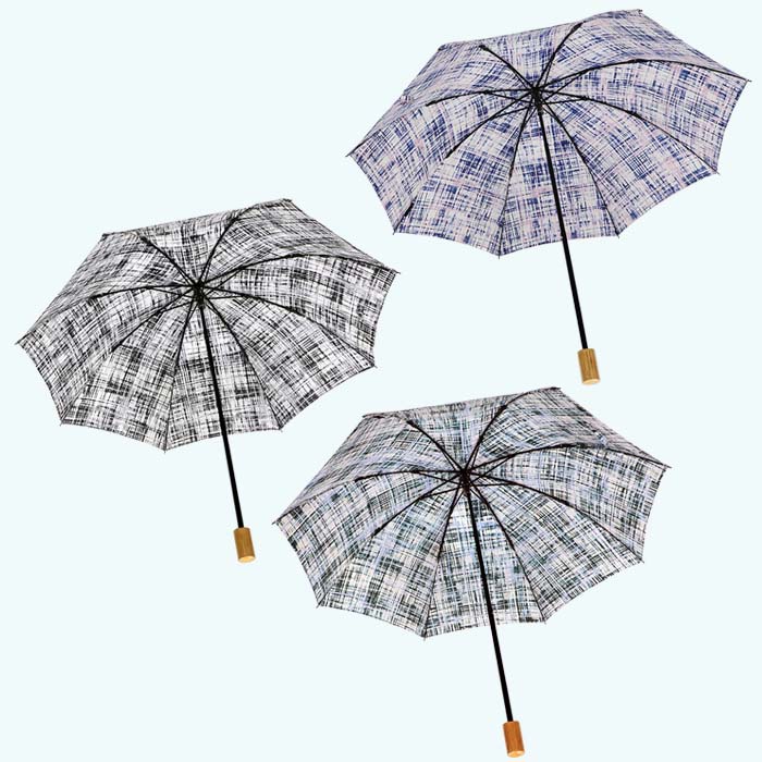 レディース 晴雨兼用傘 折傘 561701 麻 手書き風チェック柄 日本製 ブルーXピンク ／ まちづくり観光振興機構 折りたたみ 日傘 UV防止加工 紫外線対策 奈良県 田原本町