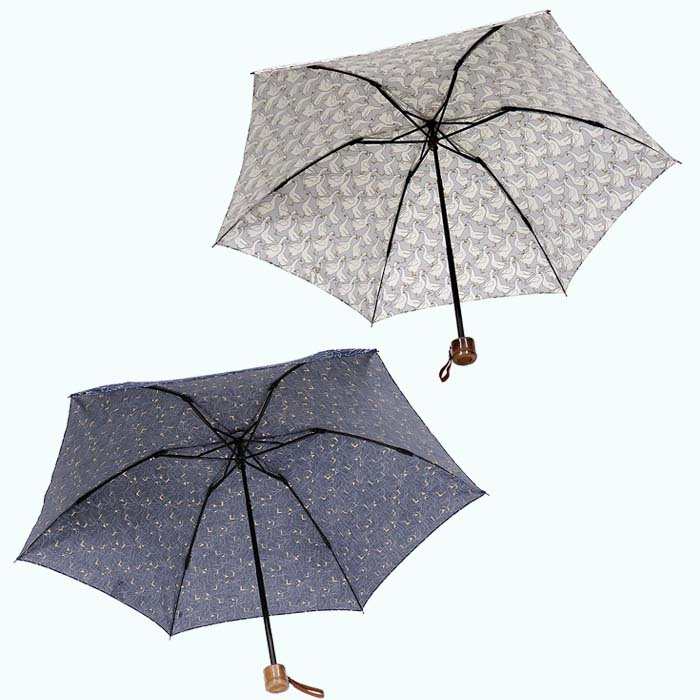 レディース 晴雨兼用傘 ミニ傘 591501 綿 プリント アヒル柄 日本製  ネイビー ／ まちづくり観光振興機構 折りたたみ 日傘 UV防止加工 紫外線対策 奈良県 田原本町