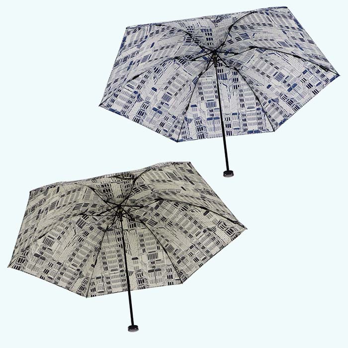 レディース 晴雨兼用傘 ミニ傘 591503 綿 ローンプリント タウン柄  日本製 ブルー系 ／ まちづくり観光振興機構 折りたたみ 日傘 UV防止加工 紫外線対策 奈良県 田原本町