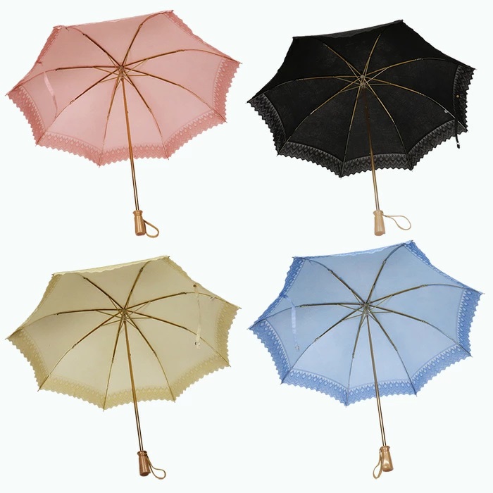 レディース 日傘 ２つ折 577903 レース切継ぎ 花柄サテンジャガード 日本製 ピンク ／ まちづくり観光振興機構 UV防止加工 紫外線対策 高級 おしゃれ 奈良県 田原本町