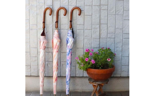 レディース雨傘 長傘 シャンタン花柄プリント手開き 日本製 ベージュ系 173602 ／ まちづくり観光振興機構 モダン 高級感 奈良県 田原本町