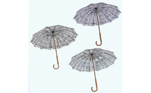 レディース晴雨兼用傘長傘531701麻プリント手書き風チェック柄手開き12本骨日本製BP ／ まちづくり観光振興機構 モダン 高級感 奈良県 田原本町