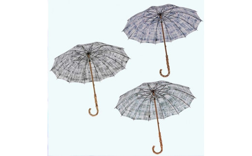 レディース晴雨兼用傘長傘531701麻プリント手書き風チェック柄手開き12本骨日本製BG ／ まちづくり観光振興機構 モダン 高級感 奈良県 田原本町