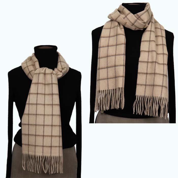 無染色 カシミヤ マフラー チェック柄 66403 男女兼用 モカベージュ ／ まちづくり観光振興機構 防寒 レディース メンズ 通勤 通学 プレゼント ギフト 奈良県 田原本町