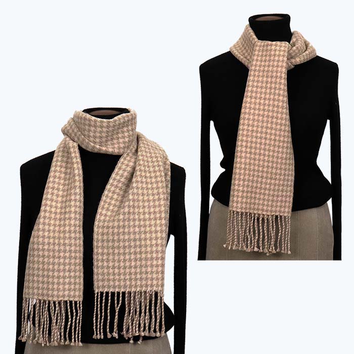 無染色 カシミヤ マフラー 千鳥格子柄 66402 男女兼用 モカベージュ ／ まちづくり観光振興機構 防寒 レディース メンズ 通勤 通学 プレゼント ギフト 奈良県 田原本町