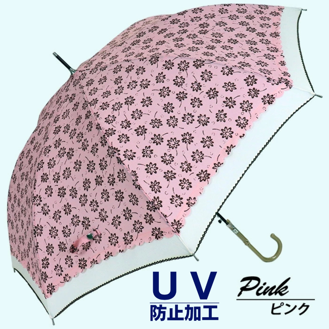 晴雨兼用傘 レディース 長傘 大きめ 小花プリント ワンタッチジャンプ 165203 ピンク ／ まちづくり観光振興機構 UV防止加工 紫外線対策 全天候型 奈良県 田原本町