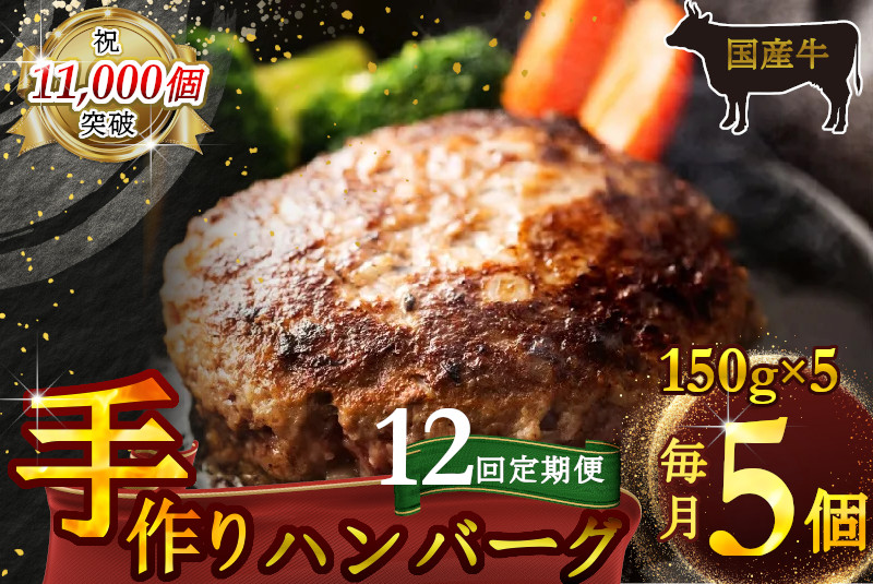 （定期便）【全12回】（冷凍）国産牛肉100％食べ応え満点 手作り・手ごね ハンバーグ 750g ／ 歩商事 定期便 牛肉 手作り 手ごね ハンバーグ 奈良県 田原本町