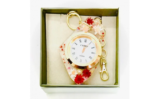 クリスタルフラワーチャーム時計 「ロマンチックピンク」 ／ fleur misaki お祝い インテリア 雑貨 レジン プレゼント ギフト 奈良県 田原本町