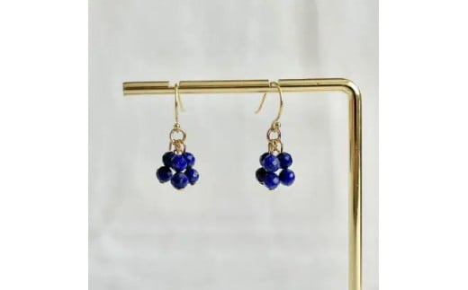 天然石 ラピスラズリ フックピアス (Silver925 18KGP仕上げ) ／ Maco アクセサリー シルバー ヘアライン加工 プレゼント 奈良県 田原本町