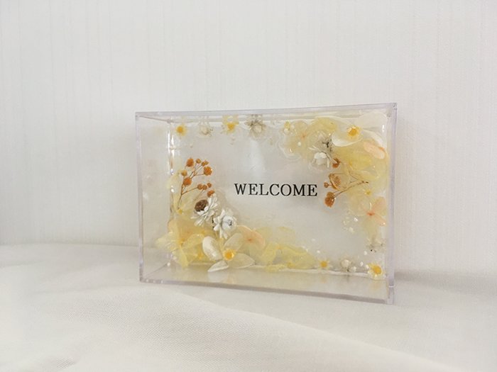 ハーバリウムプレート Welcome to my home （オイル少量タイプ） イエロー ／ kanon インテリア プリザーブドフラワー ドライフラワー ハンドメイド品 奈良県 田原本町